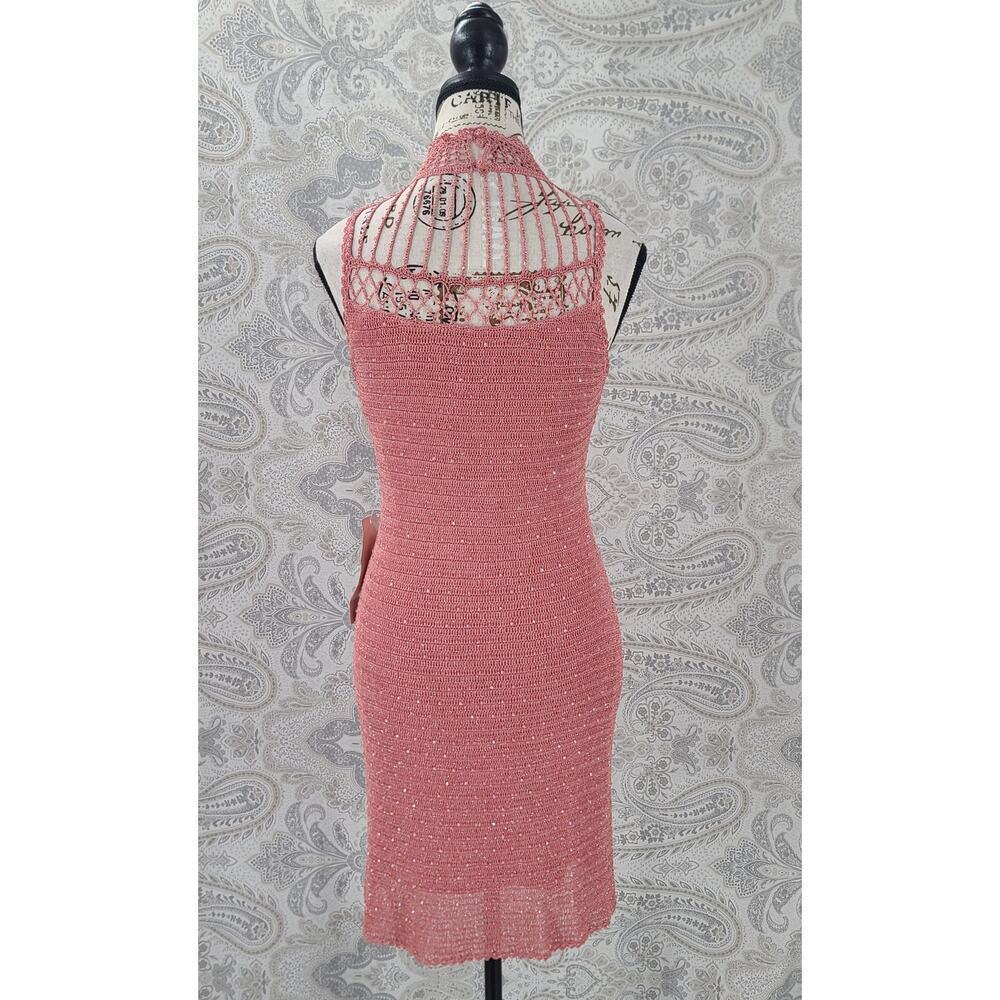 Basix II womens pink crochet beaded halter top dress Size Small Cocktail Party - Picture 14 of 14